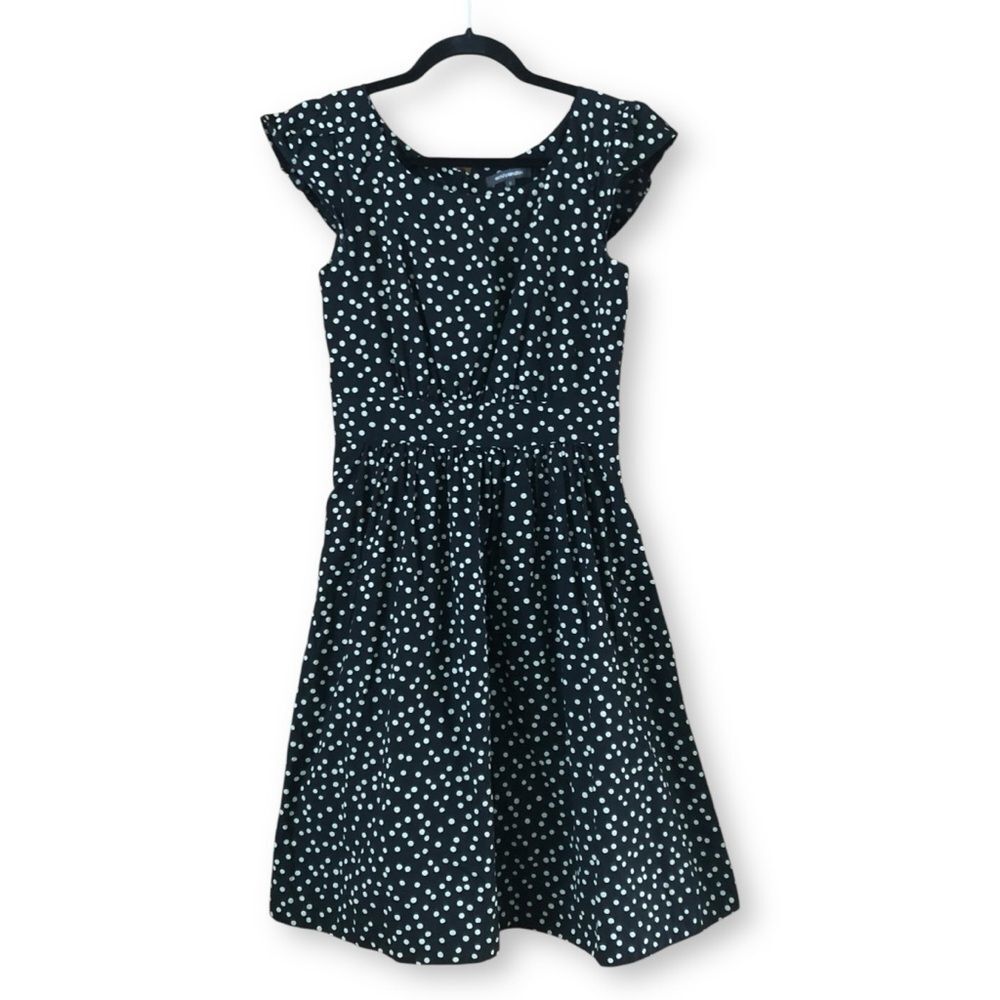 Emily and Fin Rachel Black White White Polka Dot Midi Dress Size Small Retro 50s